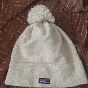 Patagonia Kids Cream Beanie with Pom-Pom